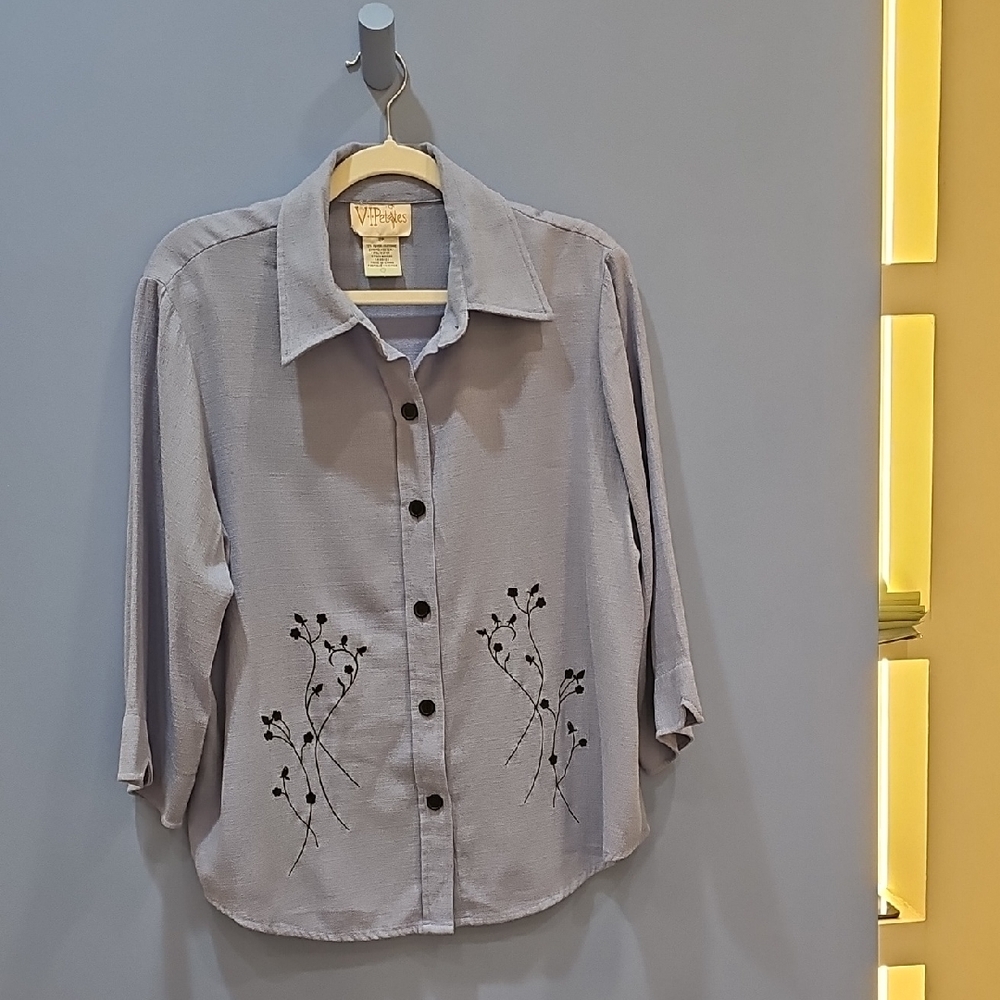Willow Ridge Lavender Button-Up with Black Embroidery